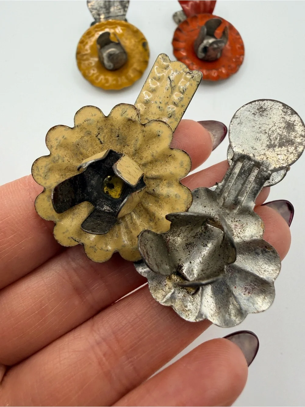 Antique Victorian Tin Enameled Christmas Tree Candle Holder Clips